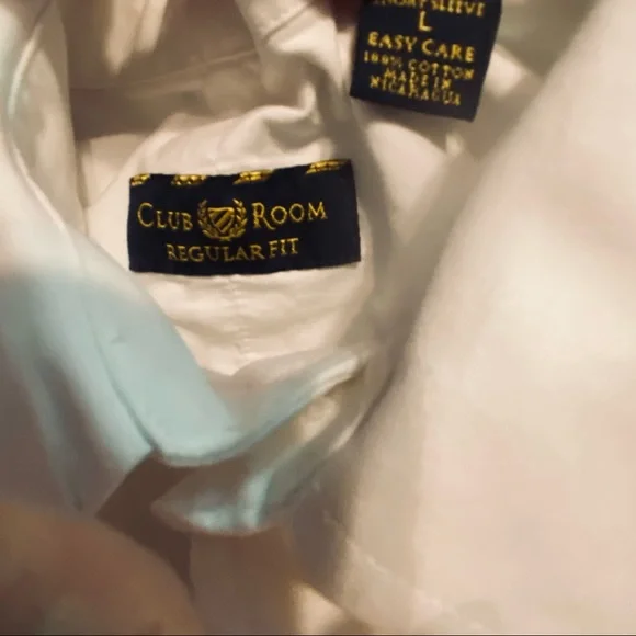 Men’s Club Room Shirt White Large Regular Fit Short Sleeves Collar Button Down - Picture 4 of 5